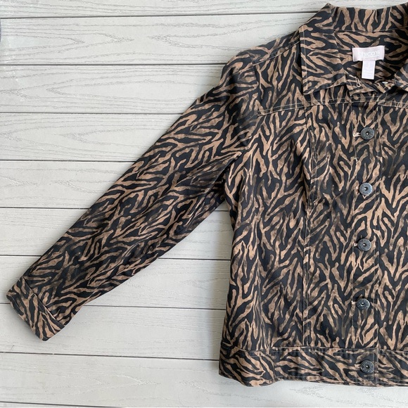 Chico’s Brown/Black Animal Print Zebra Jacket 1 / S - Picture 7 of 8